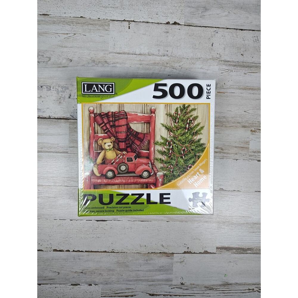 500 Pc Puzzle Lang BEAR IN CHAIR Susan Winget Heart & Home 24X18”Christmas NEW